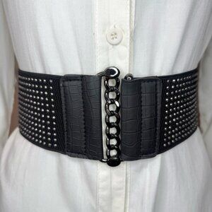 Black wide elastic waistband belt